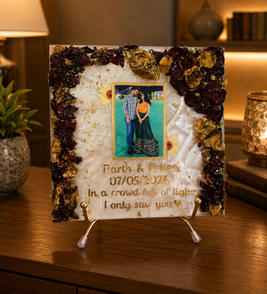 Square Resin Photo Frame with Quote, handmade by Shree Art Studio