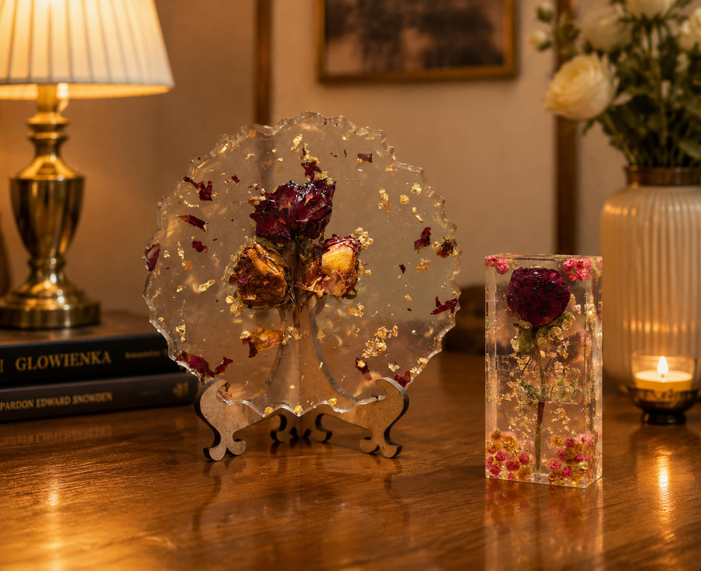 Resin Rose Preservation Frame, handmade by Shree Art Studio