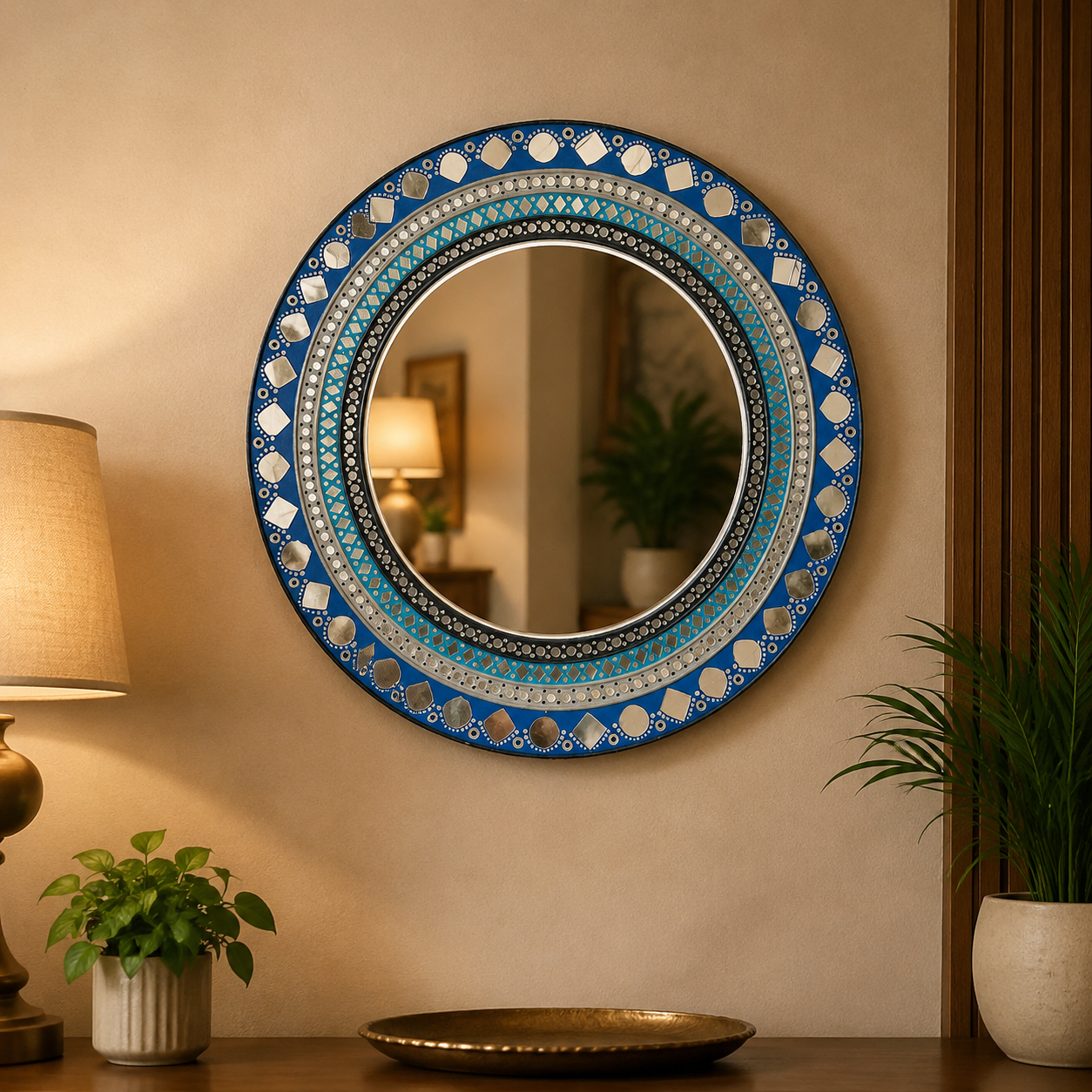 Evil Eye Lippan Art Mirror Home Decor, handmade by Shree Art Studio
