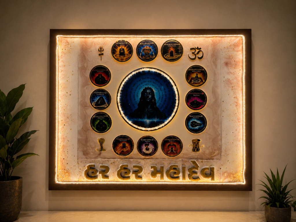 12 Jyotirlingas Resin Art Frame, handmade by Shree Art Studio