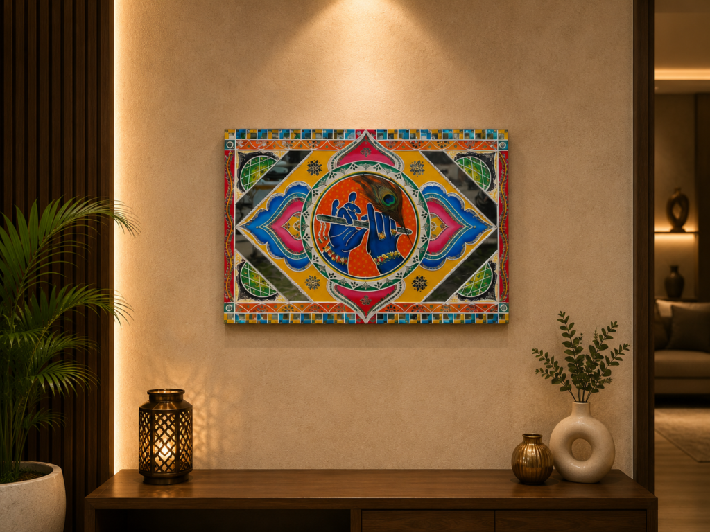 Krishna Hand Lippan Art Wall Decor, handmade by Shree Art Studio