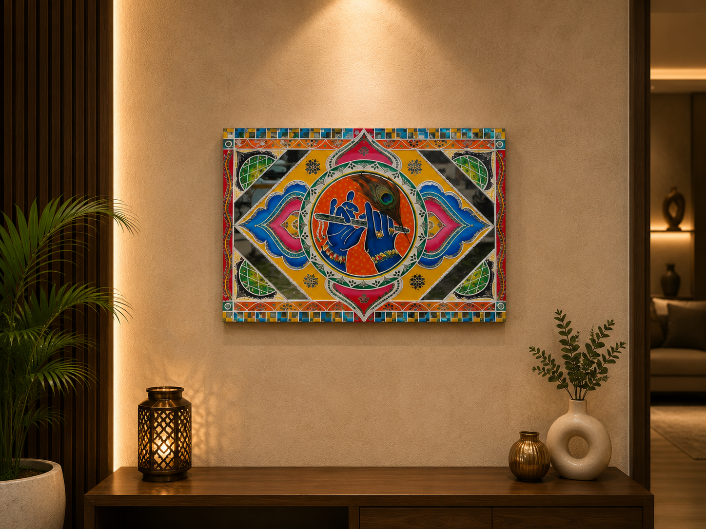 Krishna Hand Lippan Art Wall Decor, handmade by Shree Art Studio