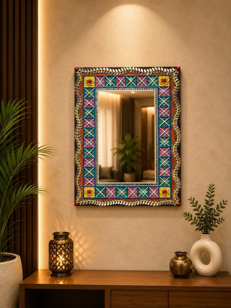 Rectangle Mirror Lippan Art Frame, handmade by Shree Art Studio