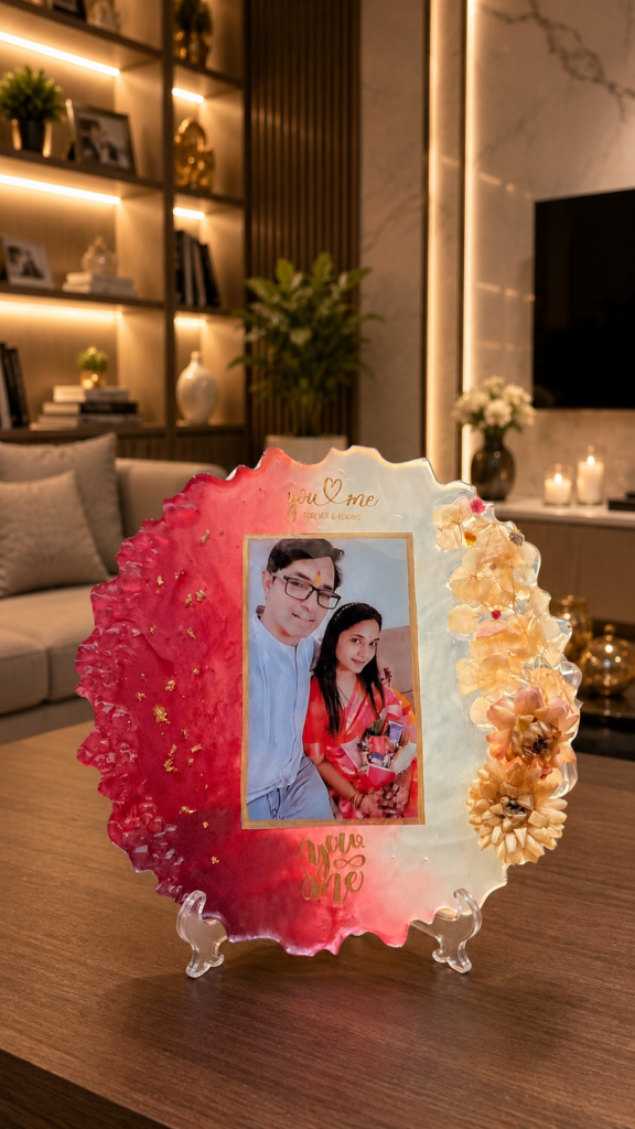Red Floral Couple Resin Gift Frame, handmade by Shree Art Studio
