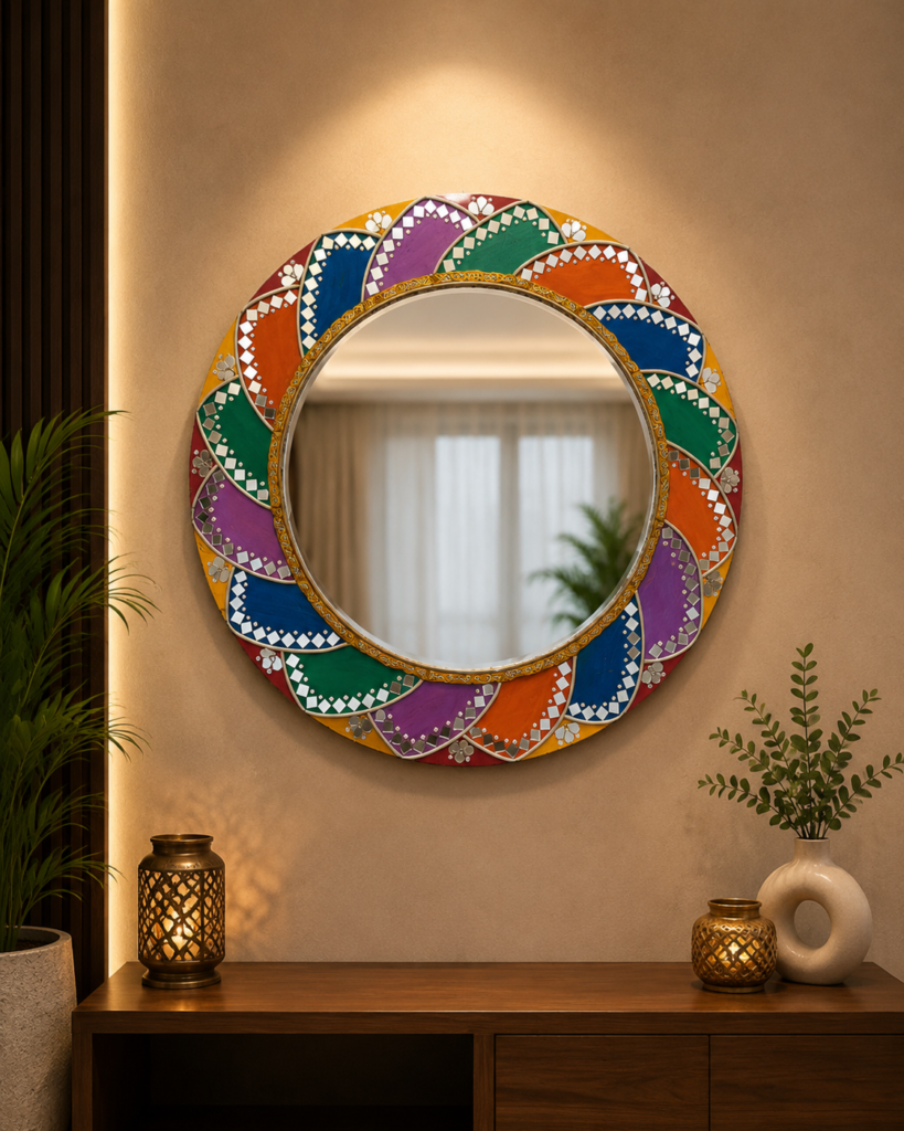 Wall Mirror Lippan Art, handmade by Shree Art Studio
