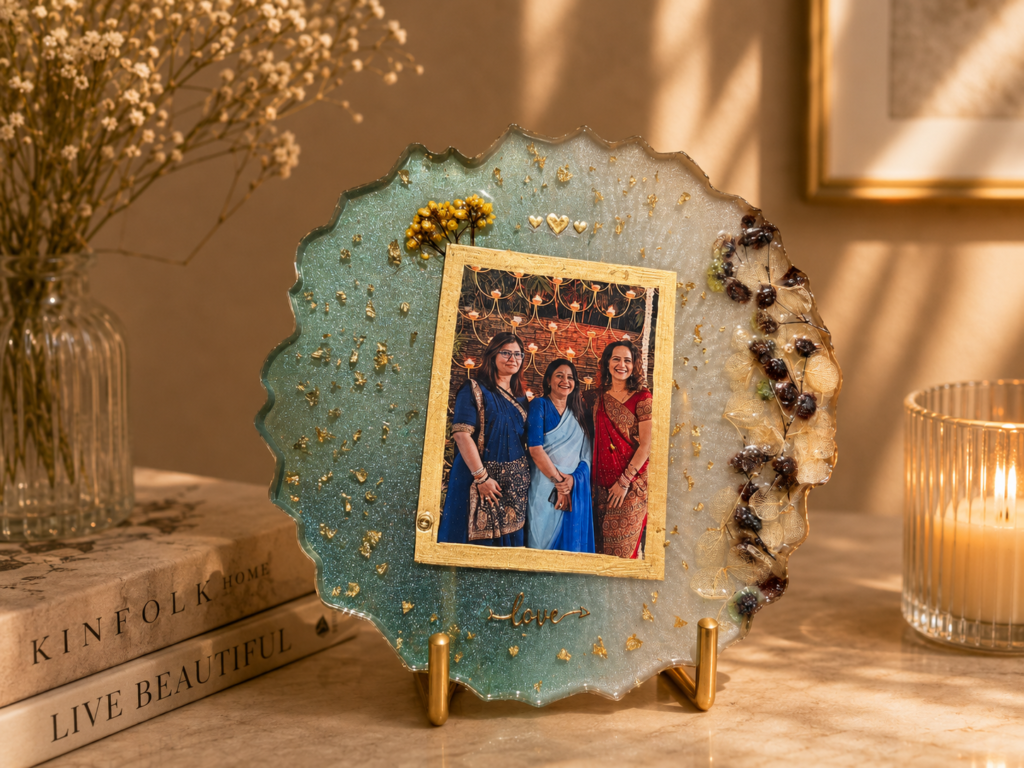Teal Blue Resin Photo Frame, handmade by Shree Art Studio