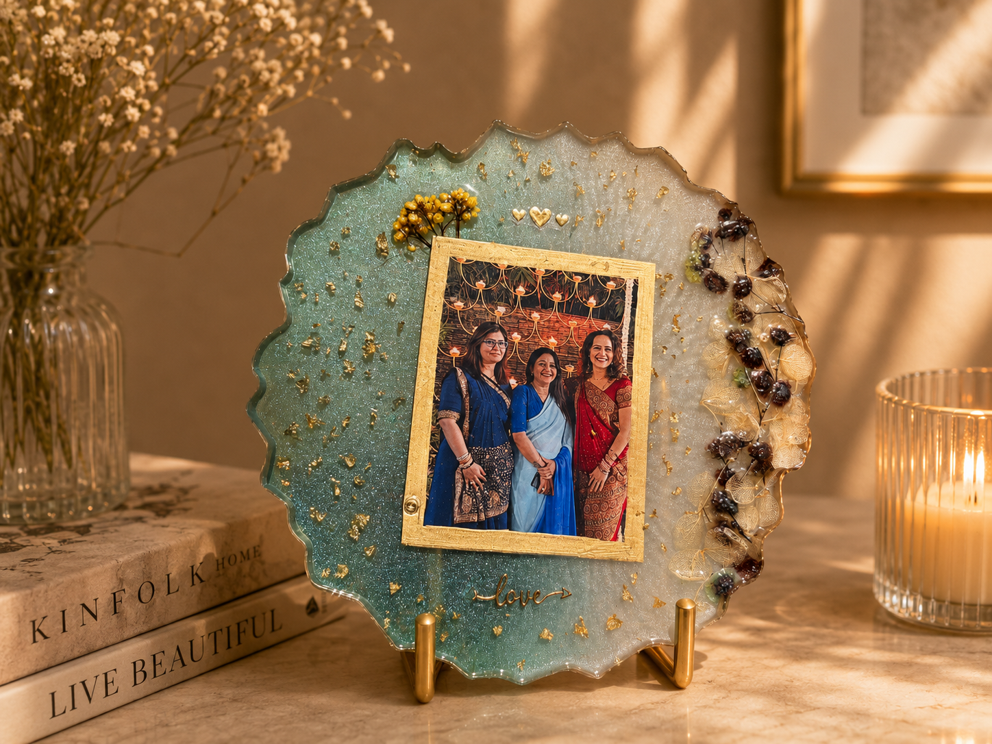 Teal Blue Resin Photo Frame, handmade by Shree Art Studio