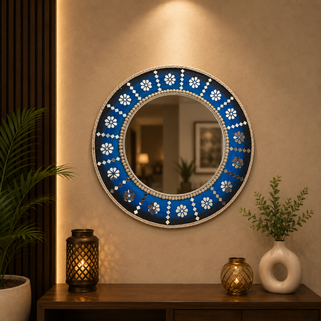 Round Mirror Home Decor Lippan Art, handmade by Shree Art Studio