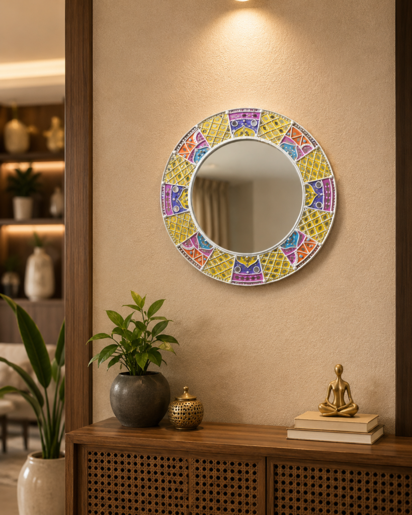 Round Lippan Art Wall Home Decor, handmade by Shree Art Studio