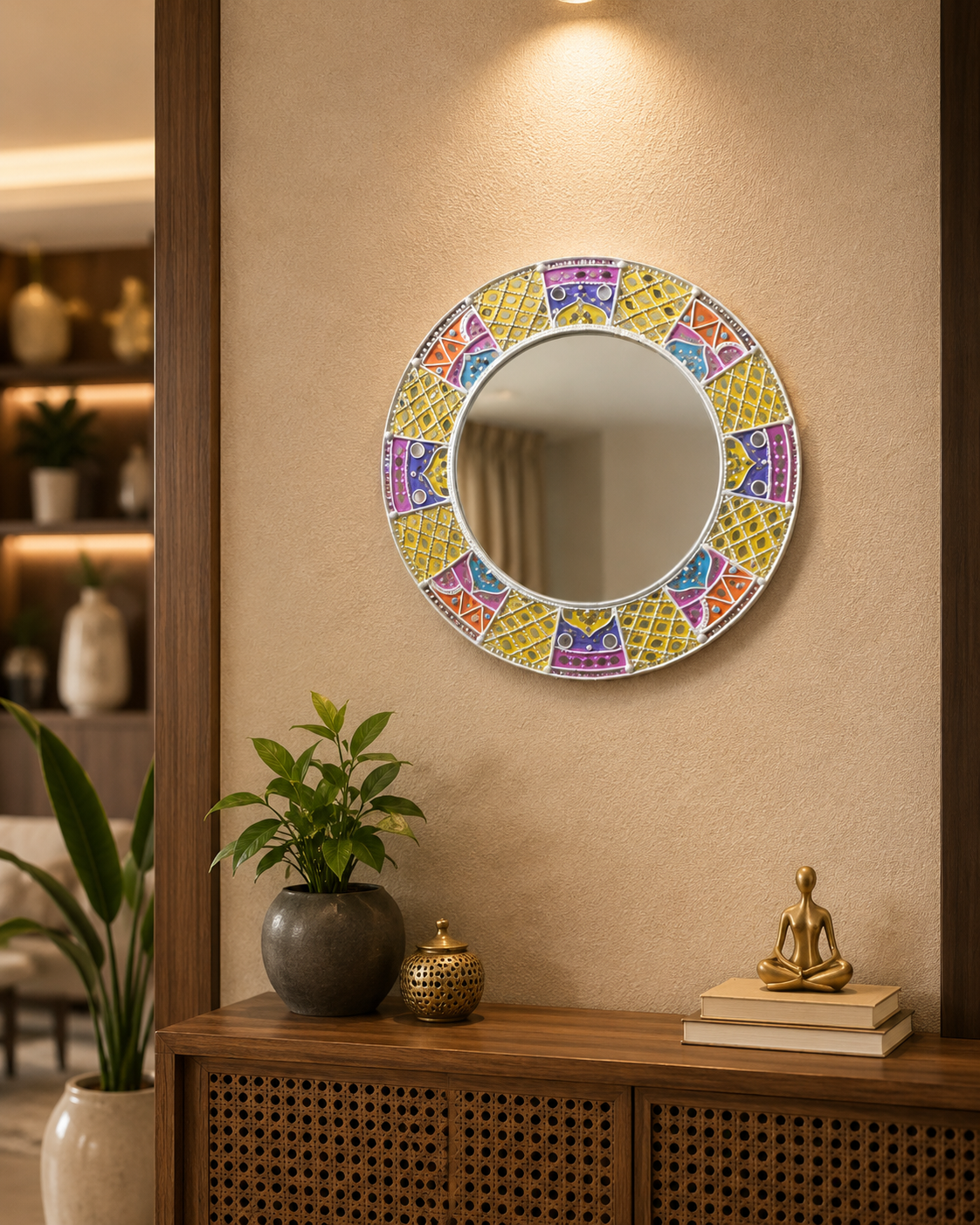 Round Lippan Art Wall Home Decor, handmade by Shree Art Studio