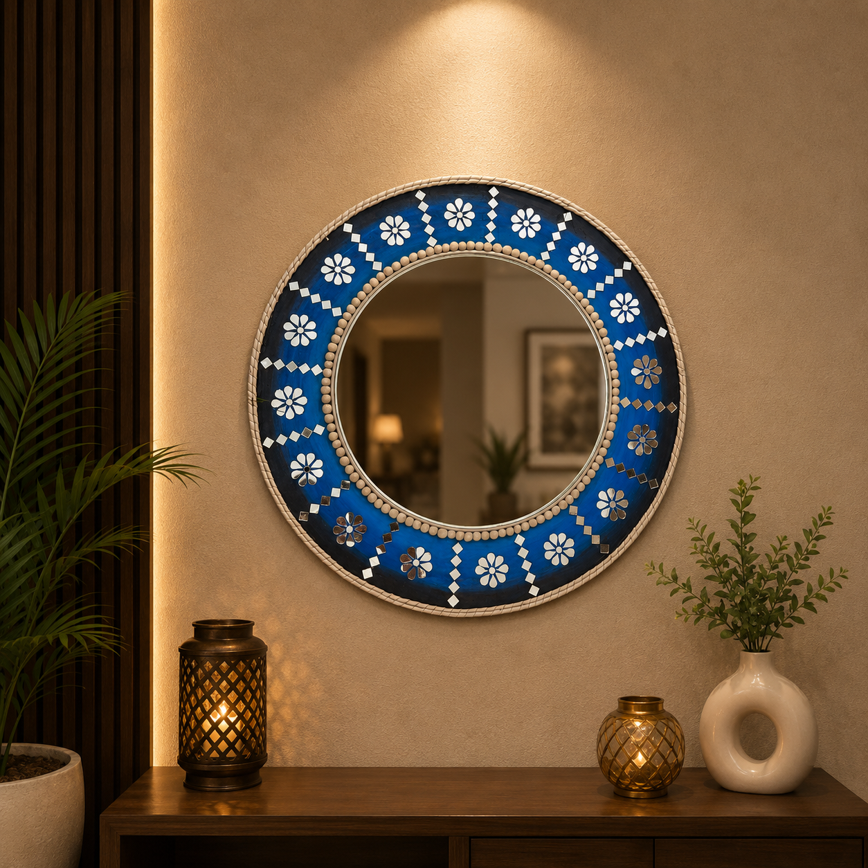 Round Mirror Home Decor Lippan Art, handmade by Shree Art Studio