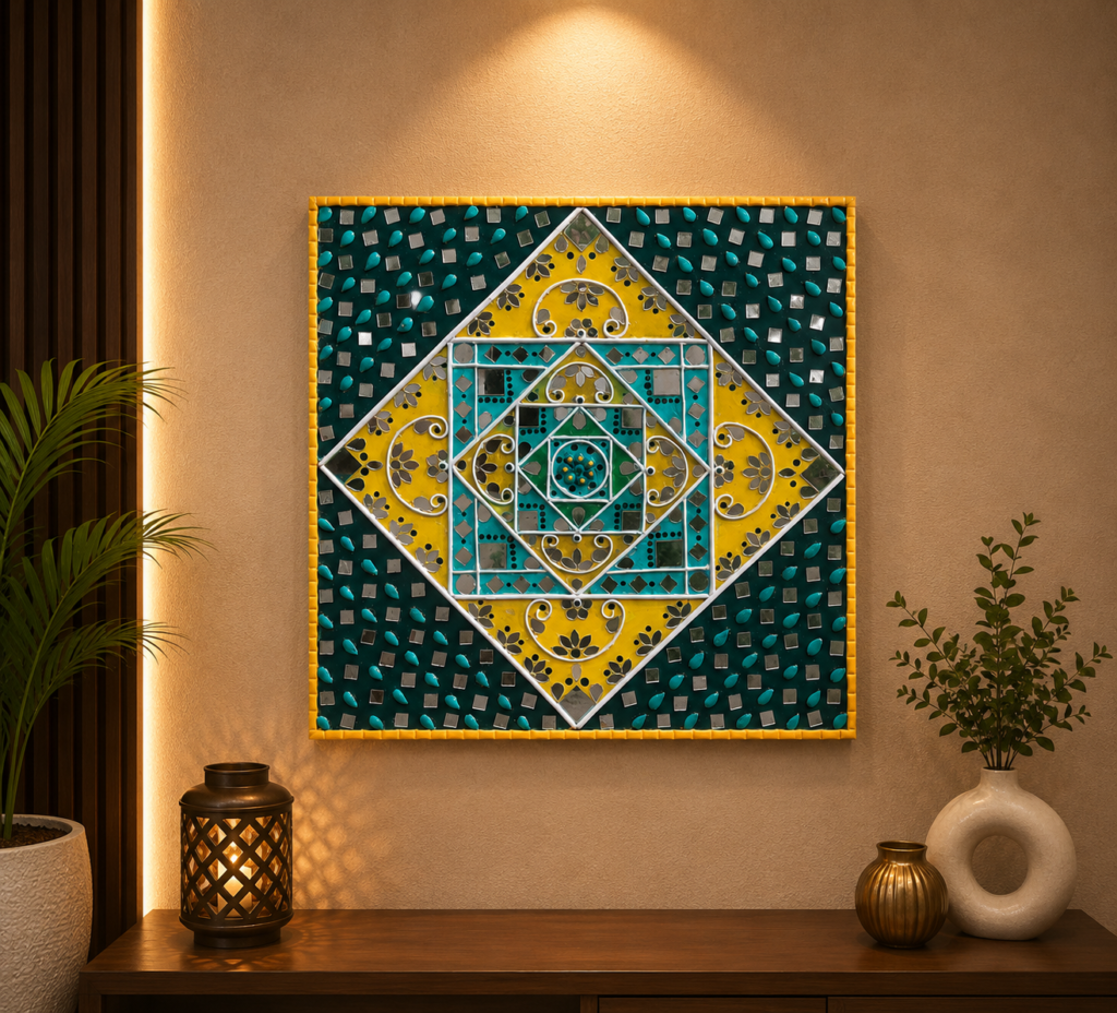 Square Lippan Art Wall Frame, handmade by Shree Art Studio