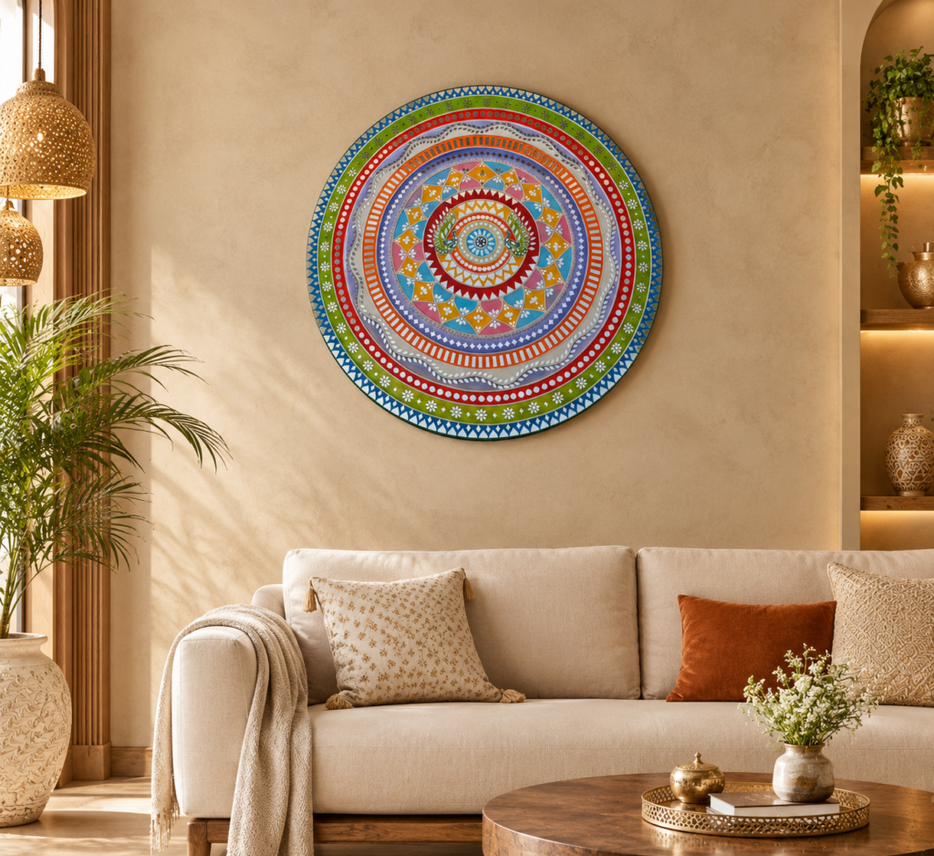 Round Peacock Lippan Art, handmade by Shree Art Studio