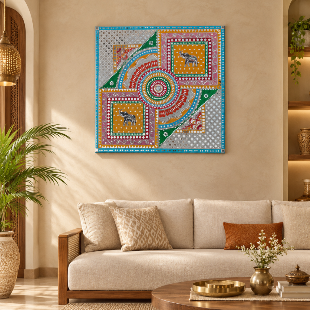 Elephant Lippan Art Home Decor, handmade by Shree Art Studio